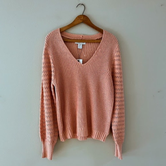 RACHEL ZOE Sweater Large Open Knit Puff Sleeve - Picture 1 of 5